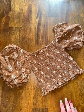 Rylee and Cru Floral Puff-Sleeve Smocked Top